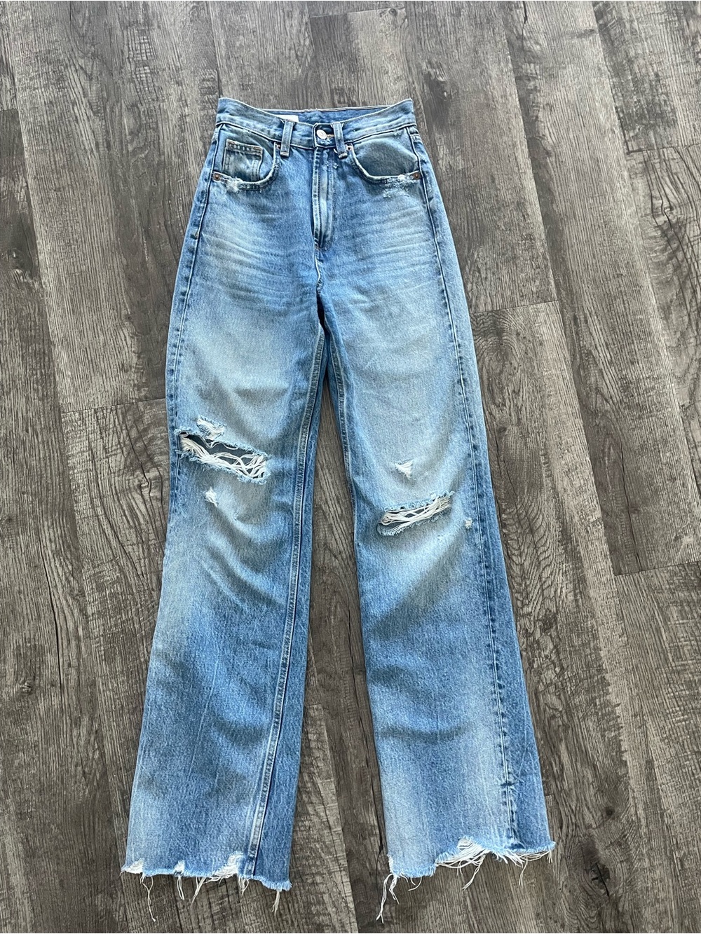 Zara TRF High Waisted Jeans Distressed Size 0 - Picture 2 of 7